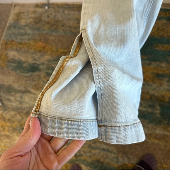 NWT WeWoreWhat slouchy slit overalls light wash high rise straight leg split hem - Picture 8 of 15